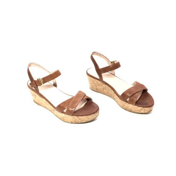 Stuart Weitzman Cognac Leather Cork Platform Wedge - Picture 4 of 12
